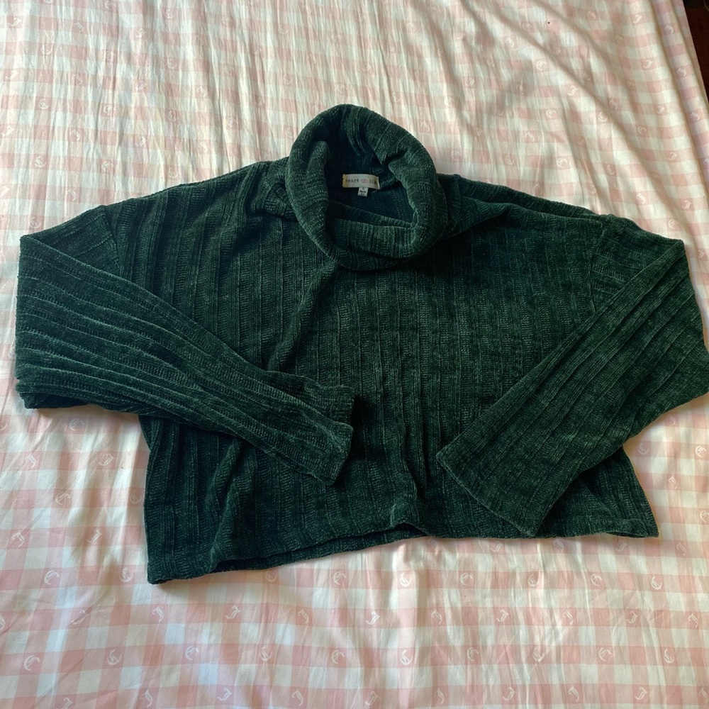 Heart & Hip Cropped cozy turtle neck green sweater S